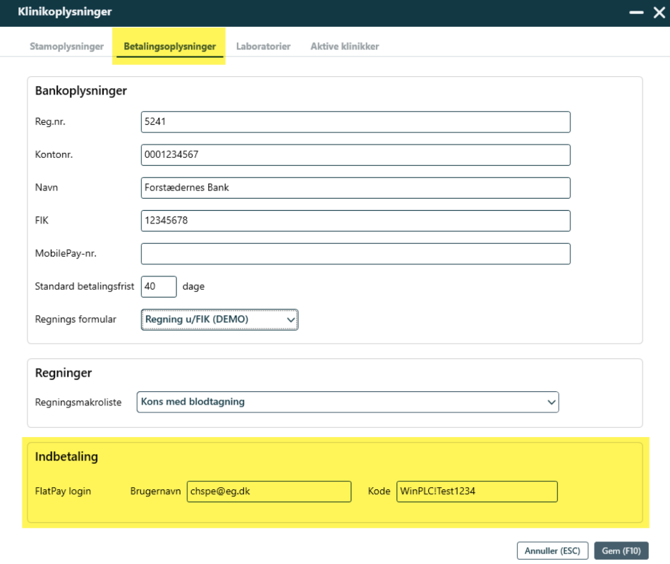 Flatpay - klinikoplysninger