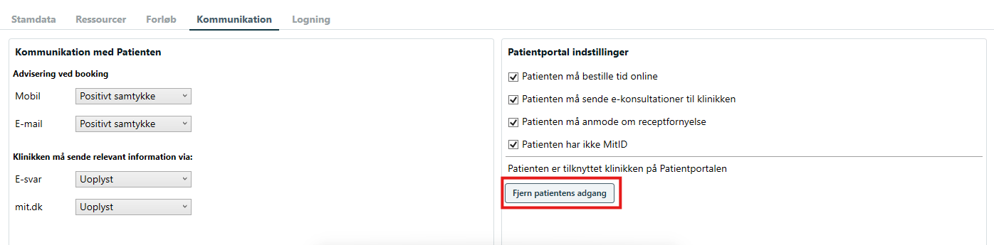 Fjern patienter fra klinikken
