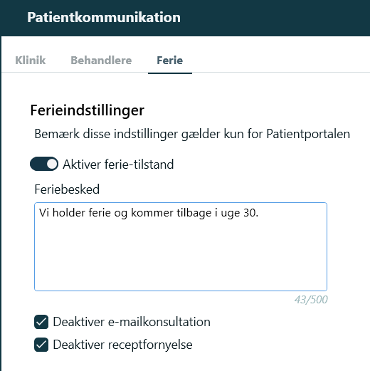 Patientkommunikation - ferie